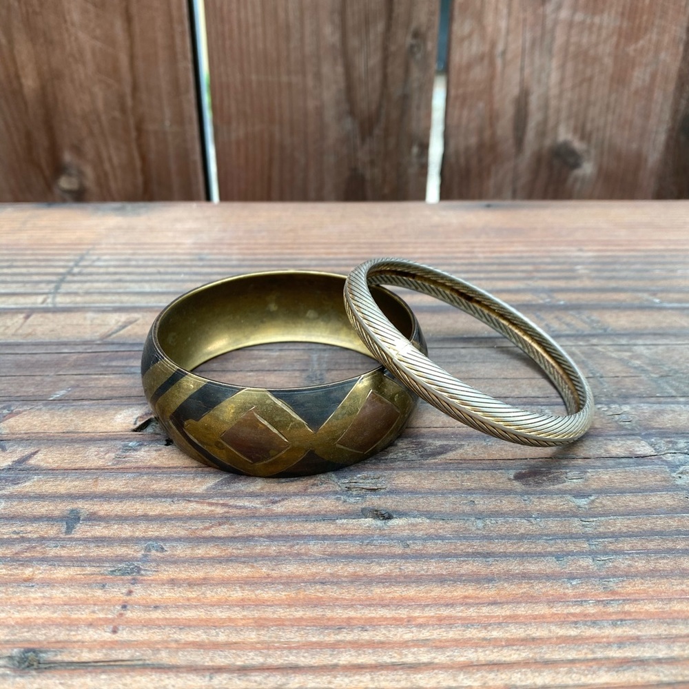 VINTAGE I Brass & Black Bangle/ Bracelet Cuff Set